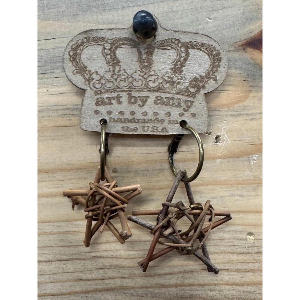 NEW ART BY AMY LABBE women's wood star earrings in brown